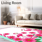 Pink Flamingo Tropical Floral Border Rug