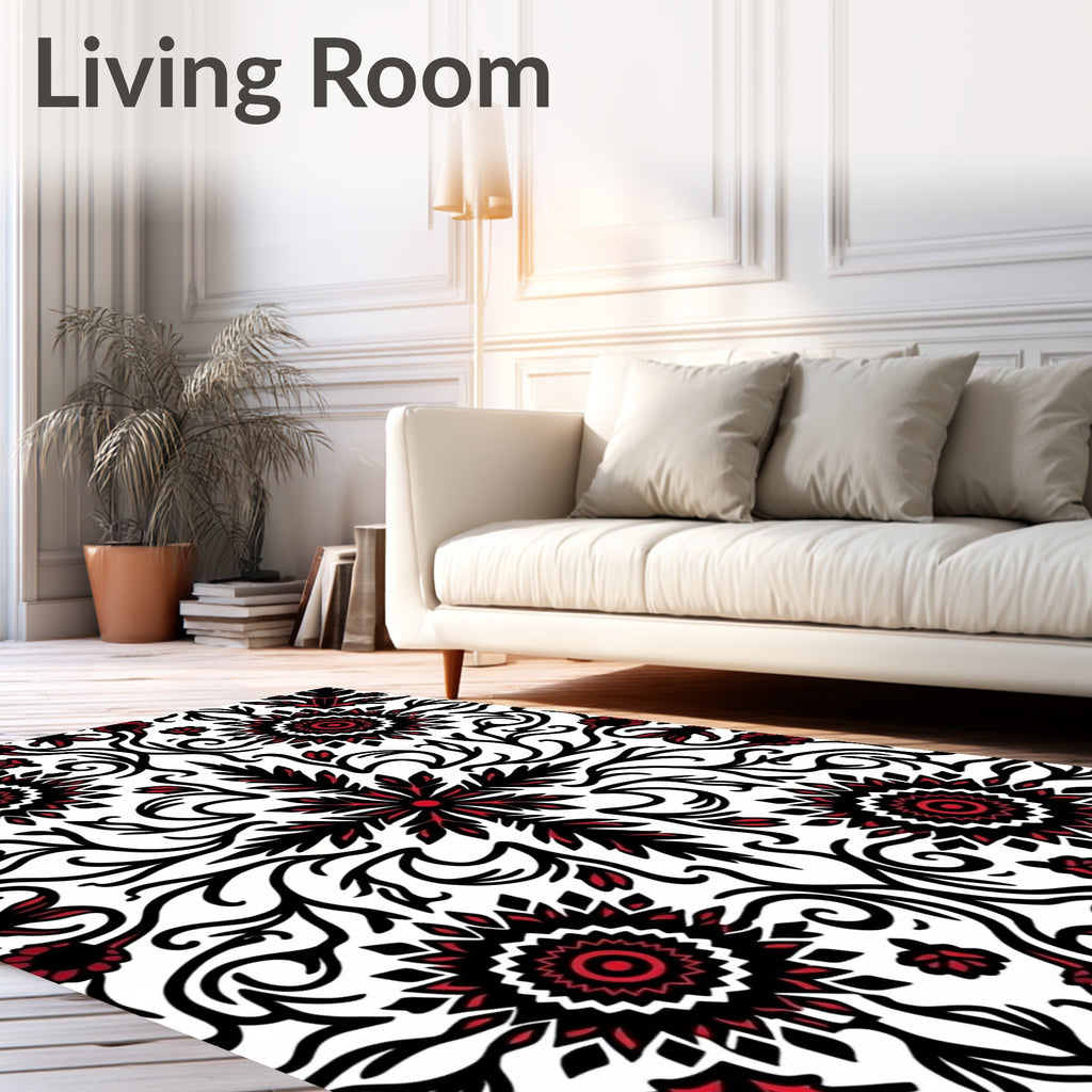 Bold Red Floral Sunburst Mandala Rug
