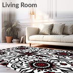 Bold Red Floral Sunburst Mandala Rug