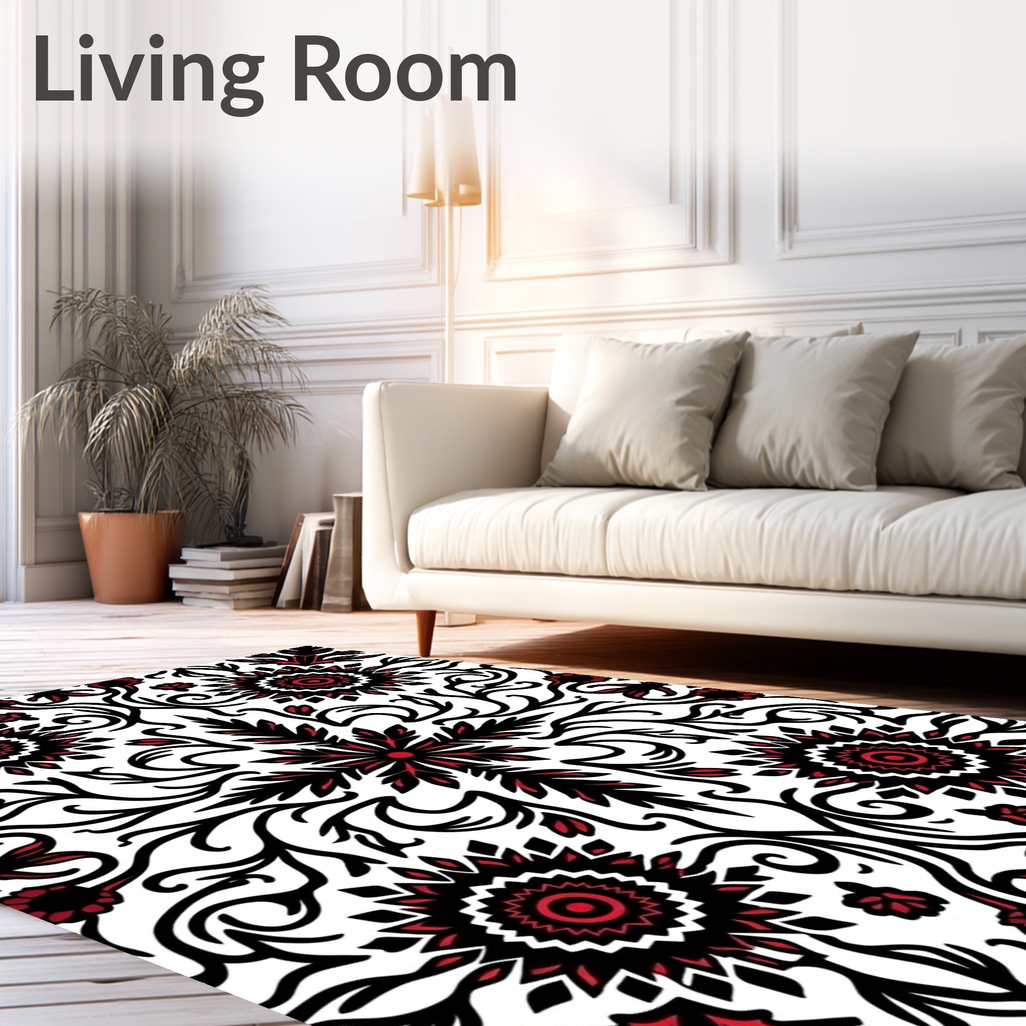 Bold Red Floral Sunburst Mandala Rug