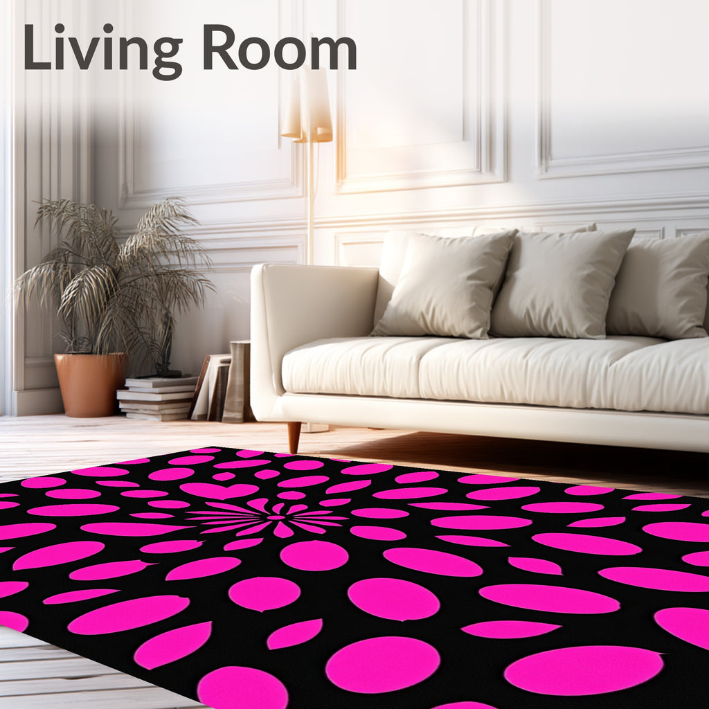 Vibrant Pink Petal Explosion Black Rug