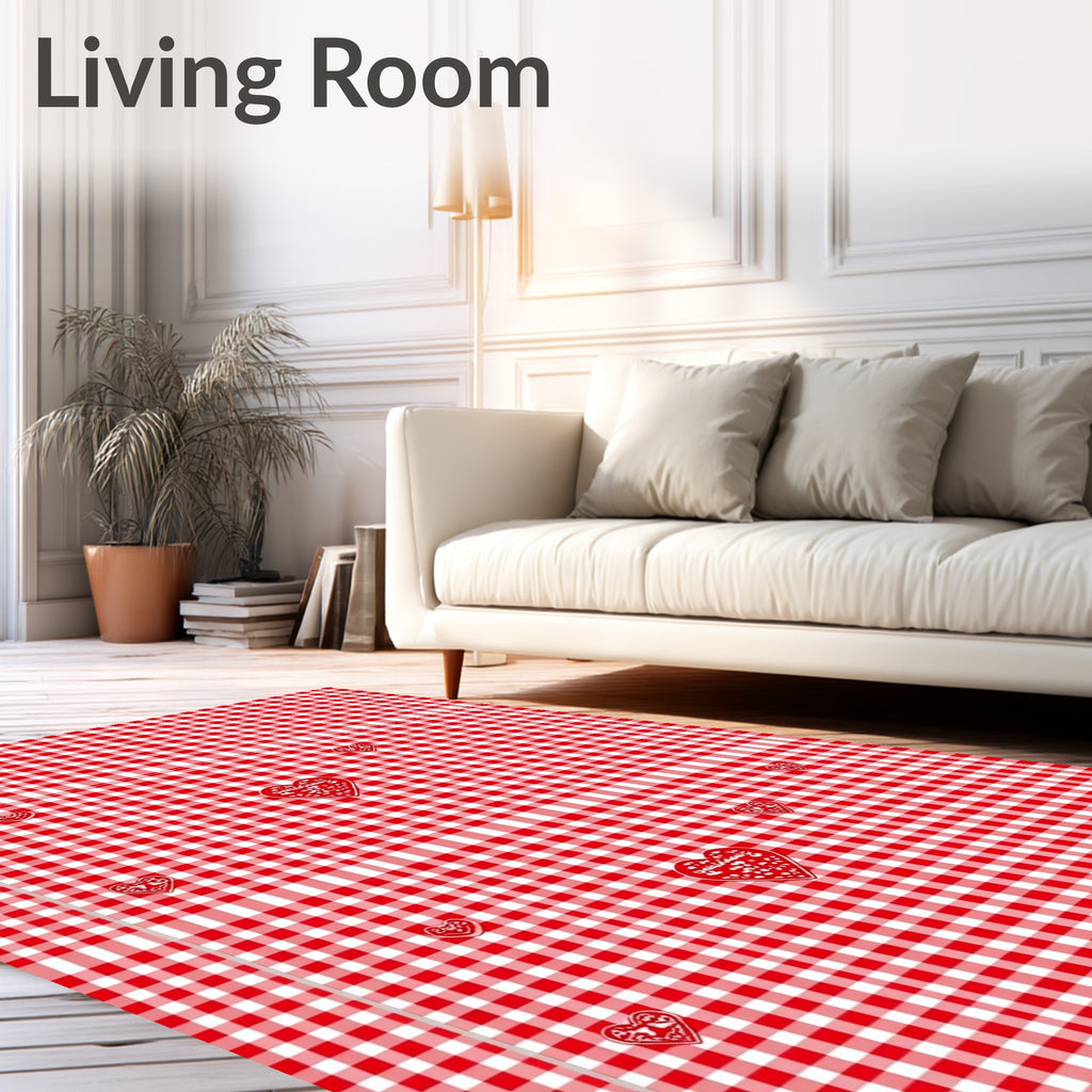 Red White Gingham Heart Scatter Rug