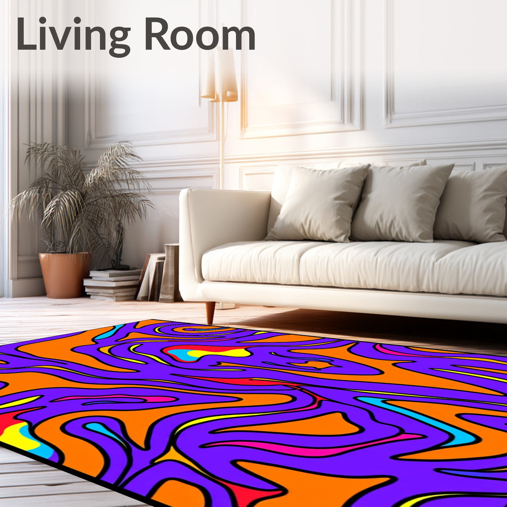Vibrant Purple Orange Swirl Fluid Rug