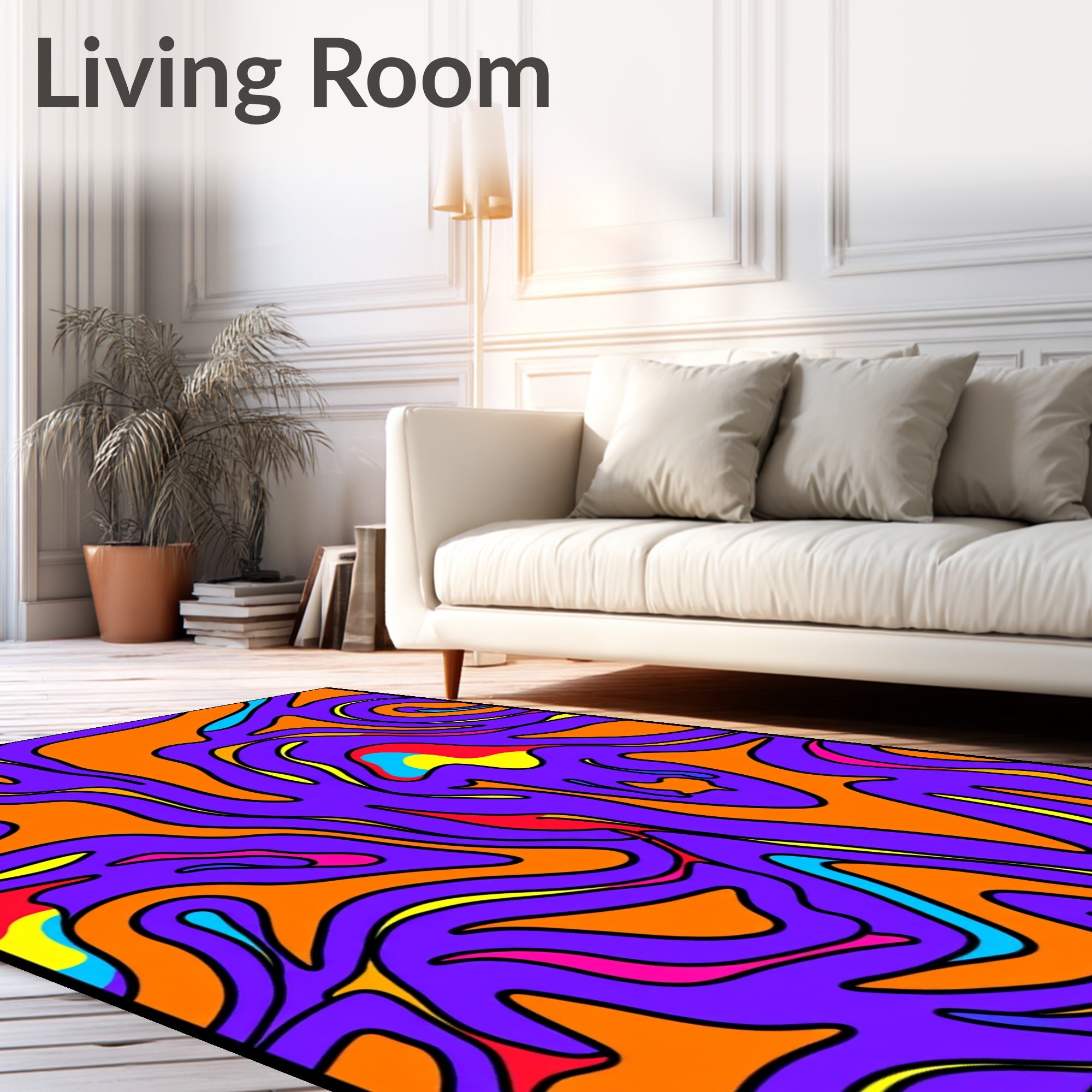 Vibrant Purple Orange Swirl Fluid Rug