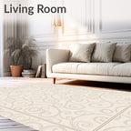 Cream Swirl Scroll Border Rug