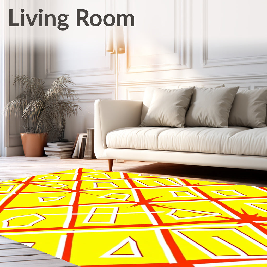 Bright Yellow Red Geometric Diamond Shape Rug