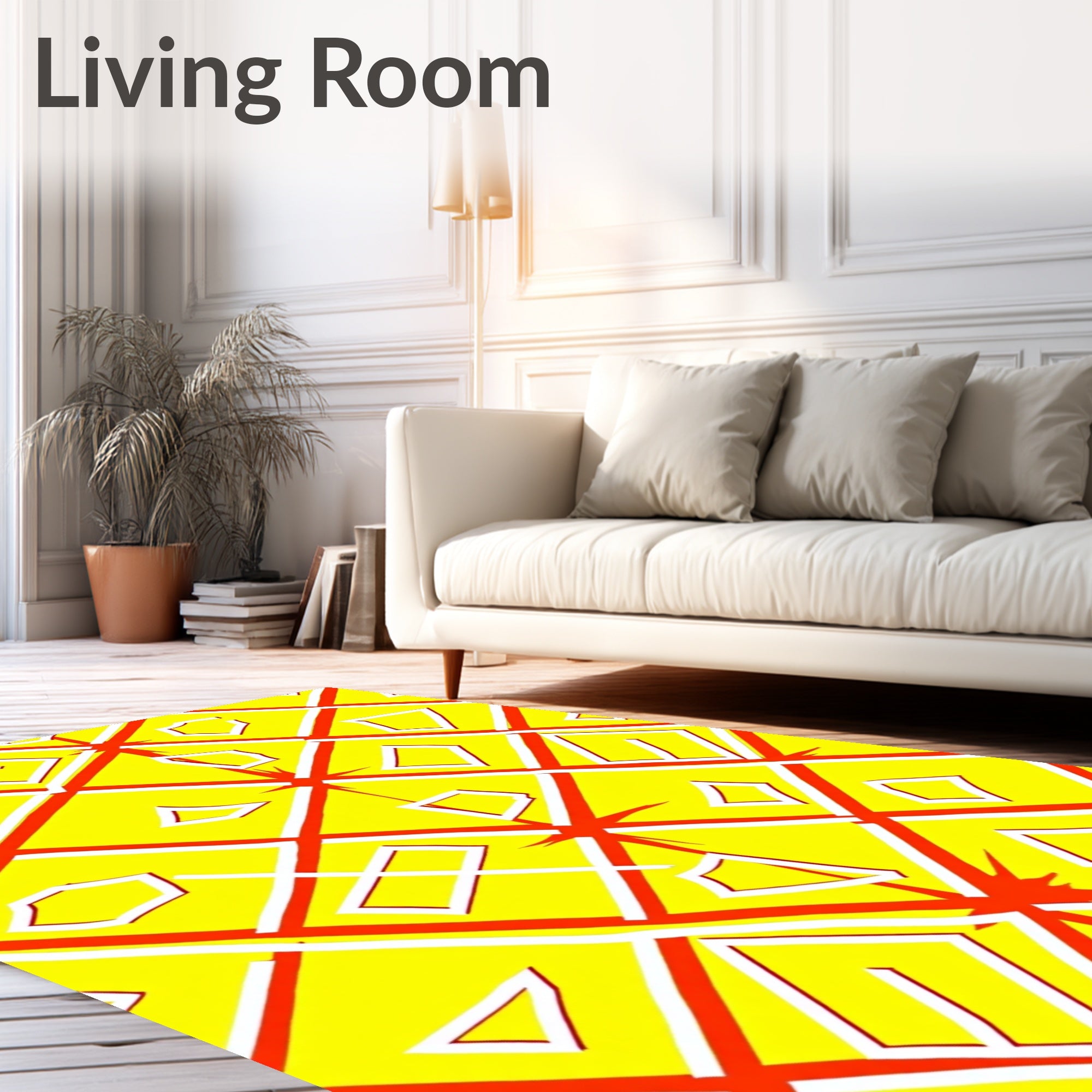 Bright Yellow Red Geometric Diamond Shape Rug