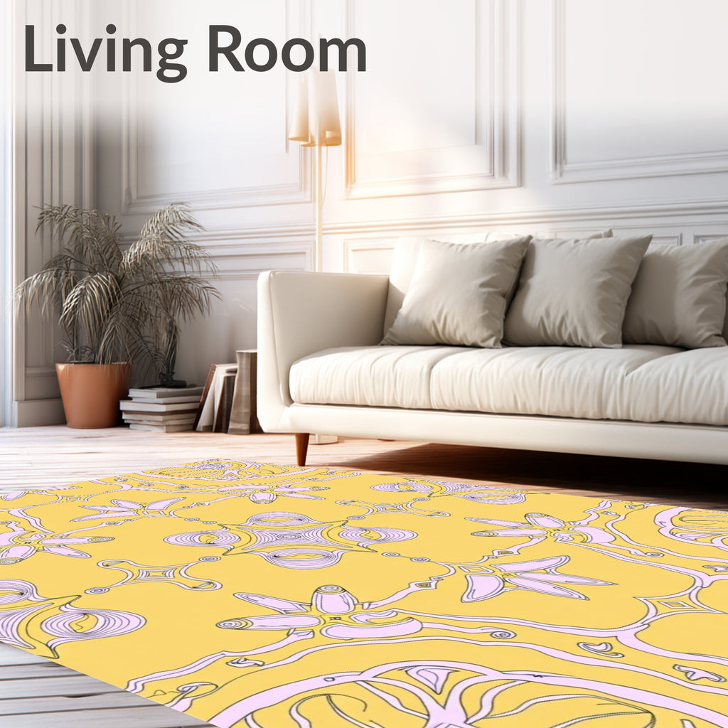 Surreal Floral Yellow Swirl Rug