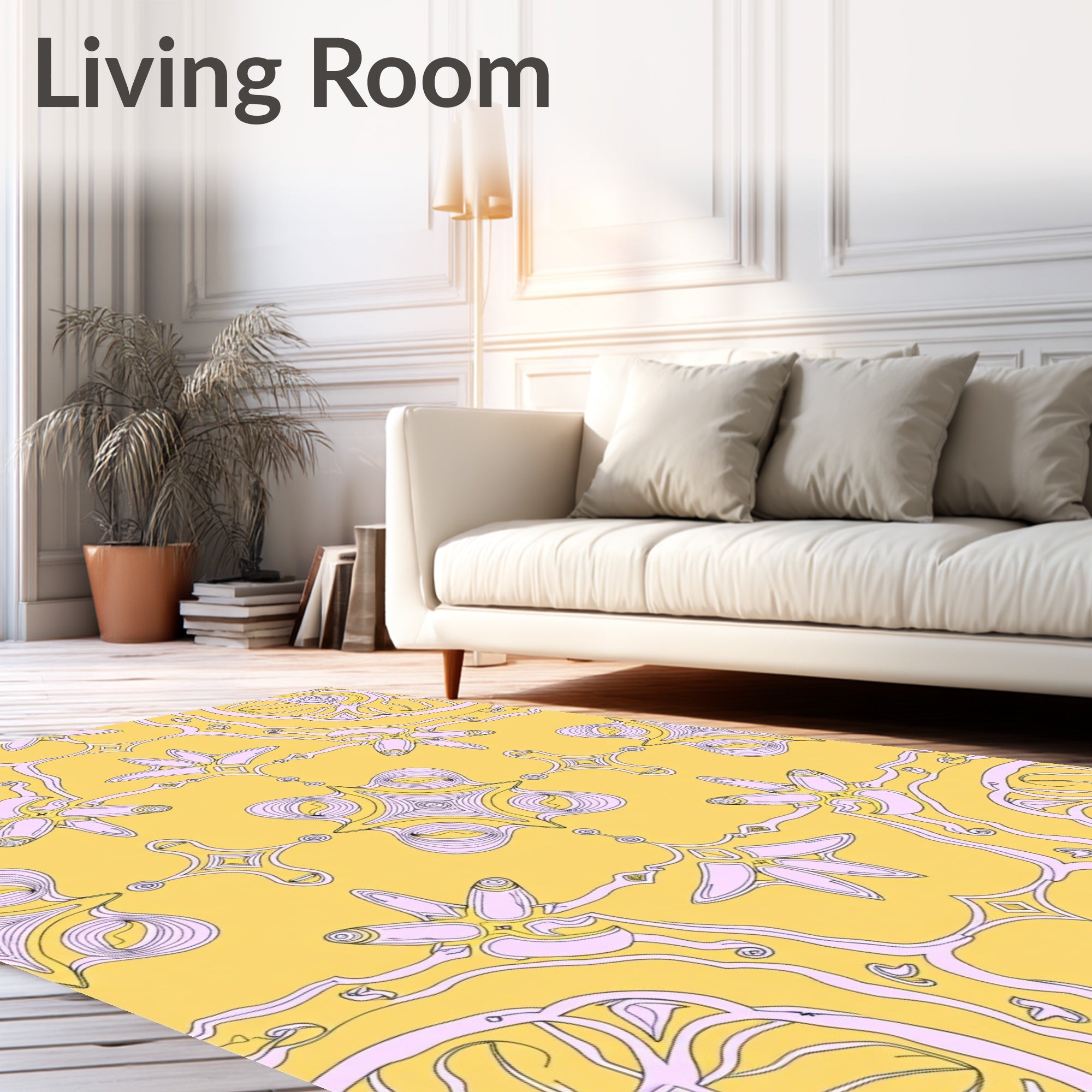 Surreal Floral Yellow Swirl Rug