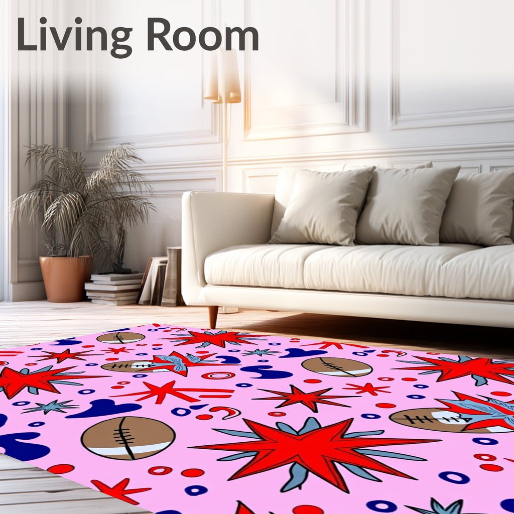 Pink Football Stars Abstract Collage Rug