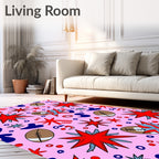Pink Football Stars Abstract Collage Rug