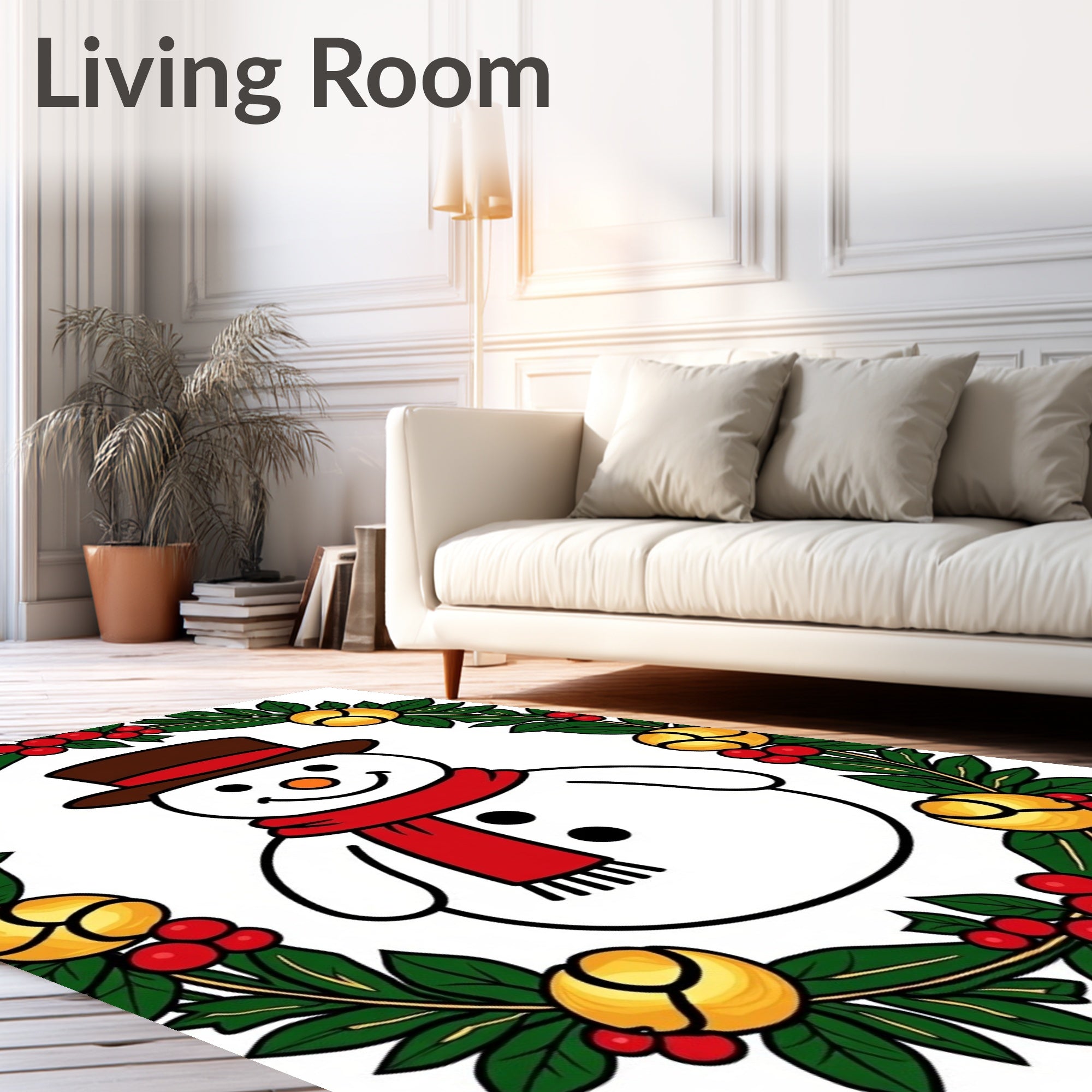 Festive Snowman Red Scarf Wreath Rug