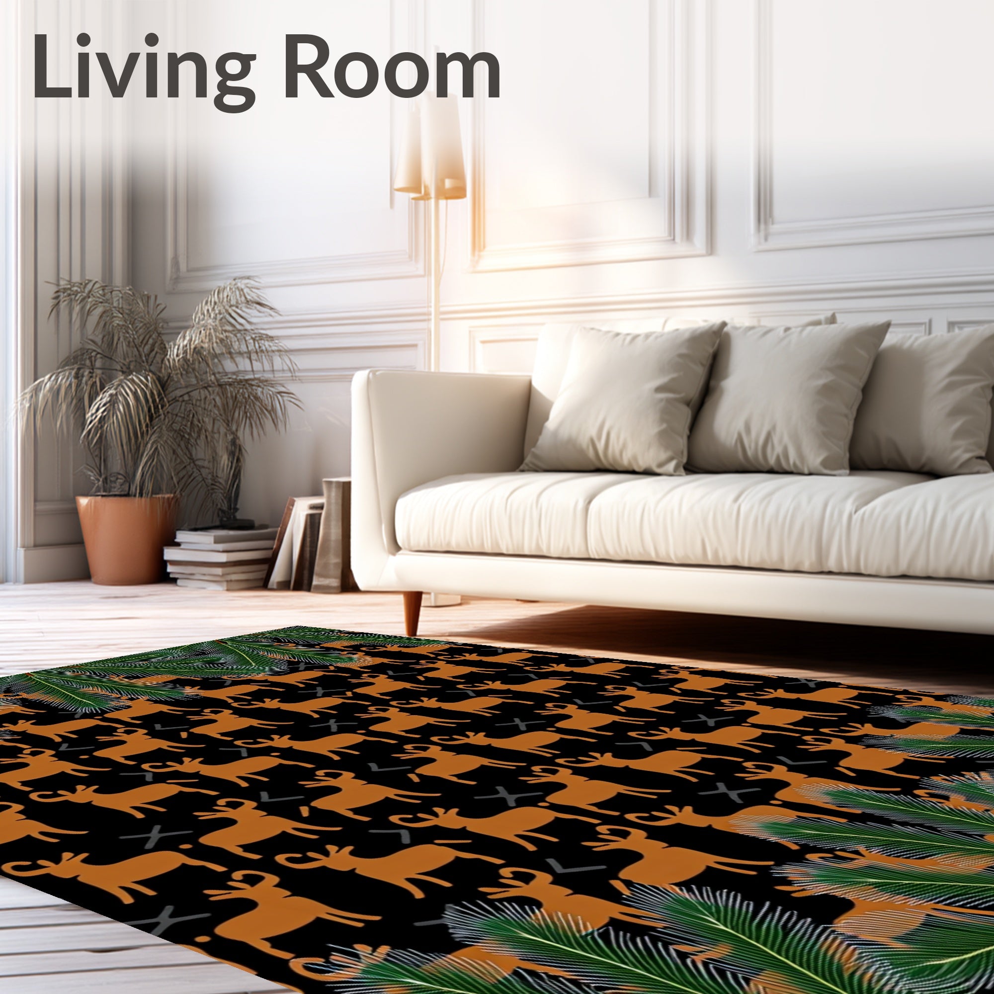 Brown Deer Green Foliage Repeating Rug