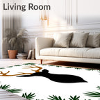 Black Deer Head Green Pine Border Rug