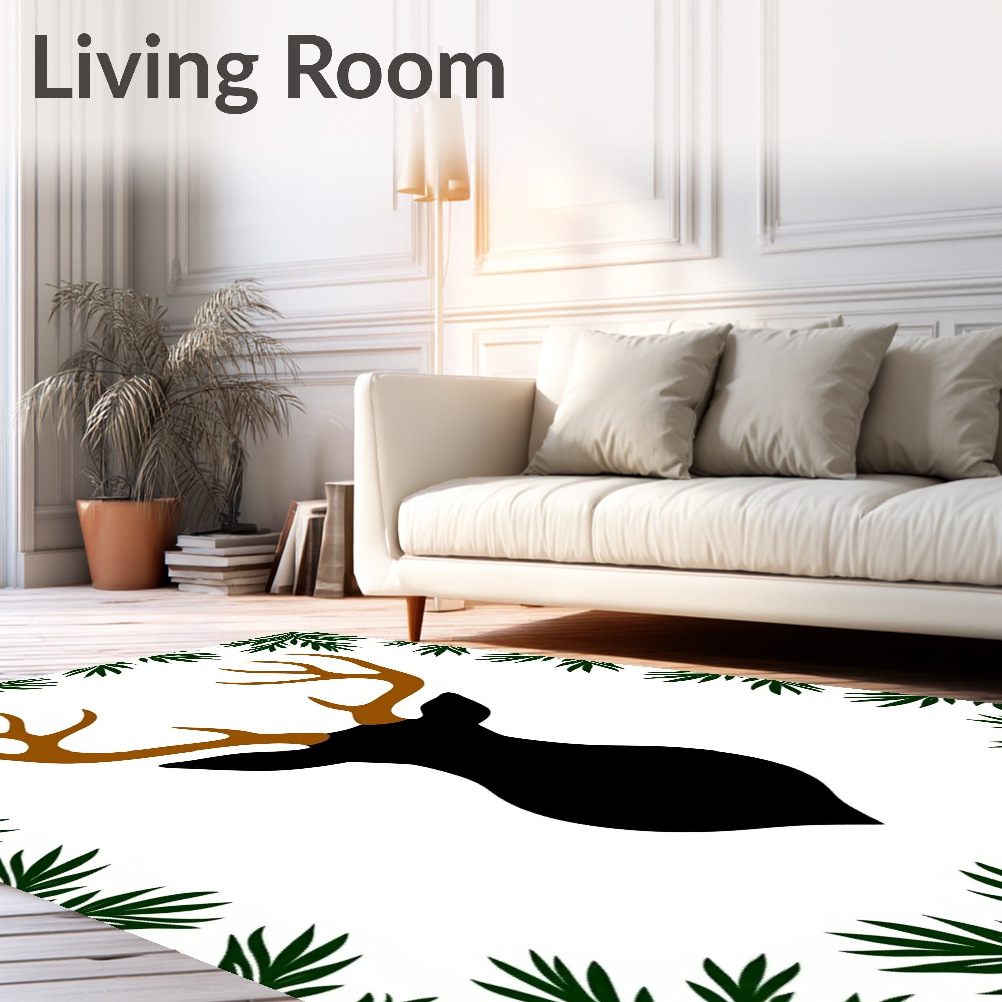 Black Deer Head Green Pine Border Rug