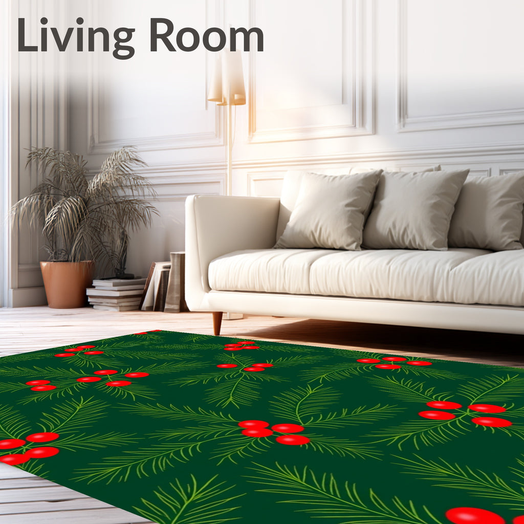 Emerald Green Fir Berry Branches Rug