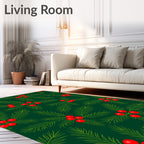 Emerald Green Fir Berry Branches Rug