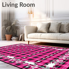 Pink Black Plaid Whimsical Creatures Rug