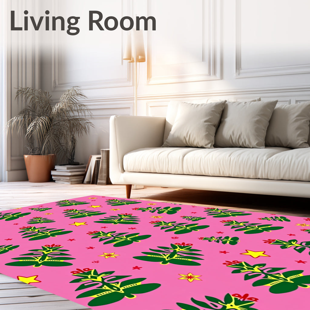 Pink Green Christmas Tree Star Rug