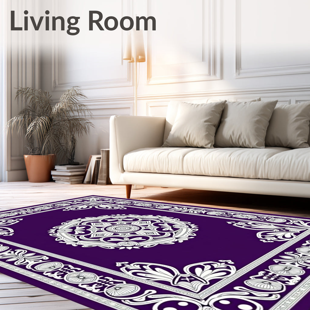 Deep Purple Medallion Floral Border Rug