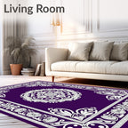Deep Purple Medallion Floral Border Rug