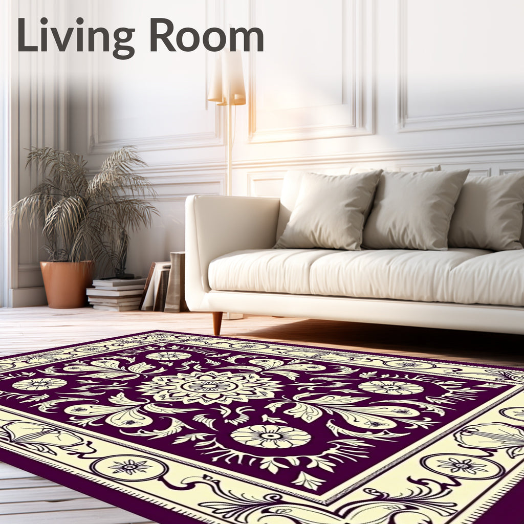 Rich Plum Floral Medallion Border Rug
