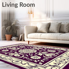 Rich Plum Floral Medallion Border Rug