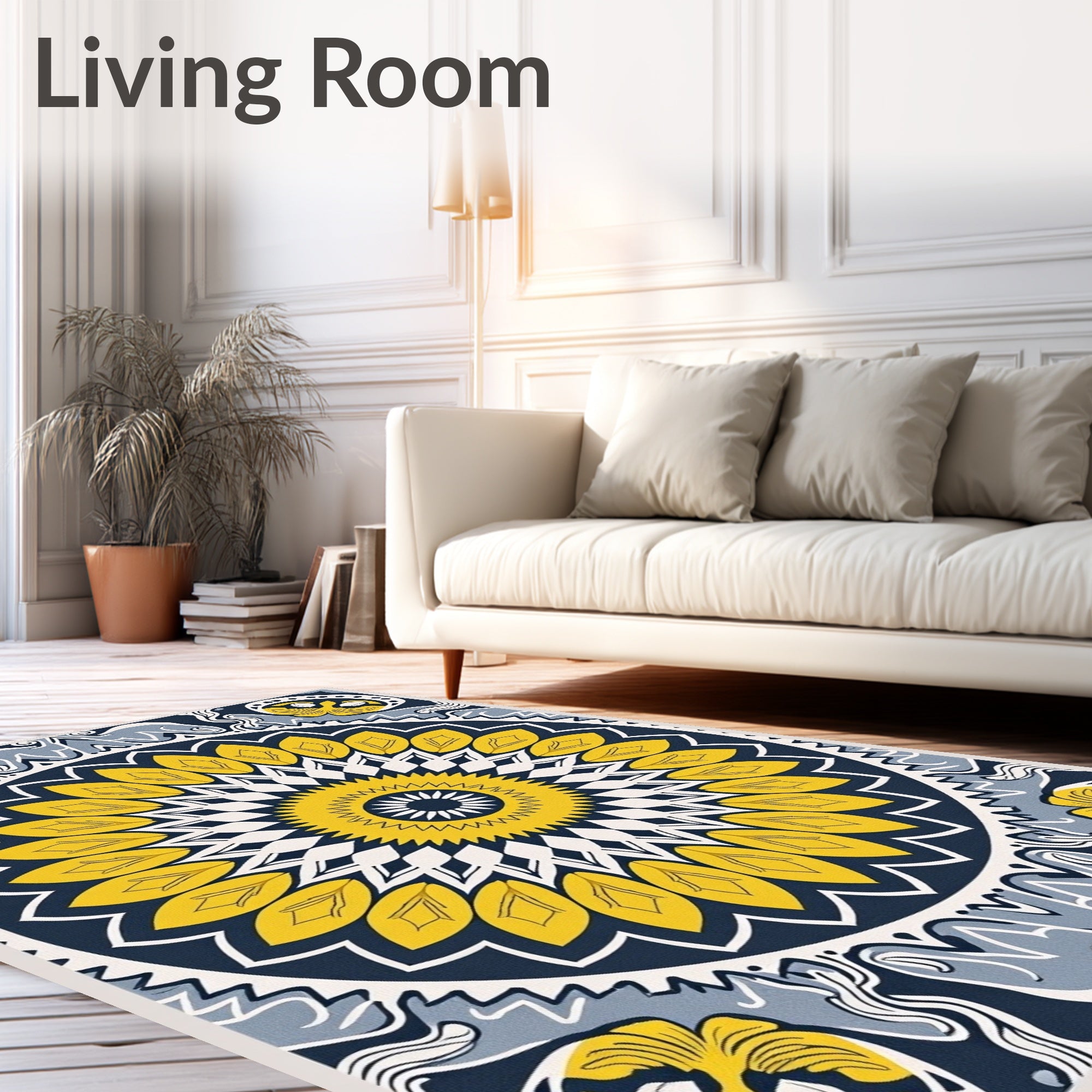 Golden Yellow Sunburst Mandala Rug