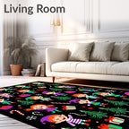 Whimsical Christmas Elves Candy Cane Trees Rug