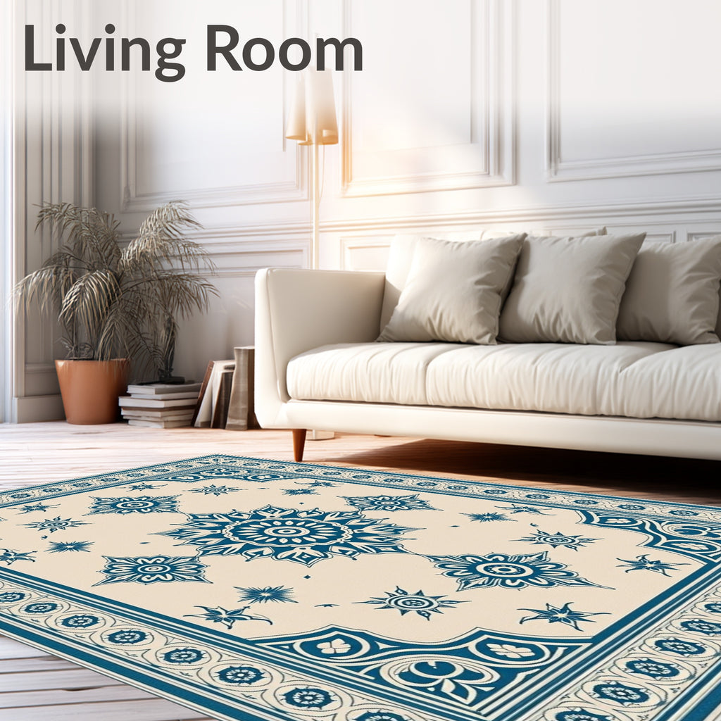 Navy Starburst Floral Medallion Rug