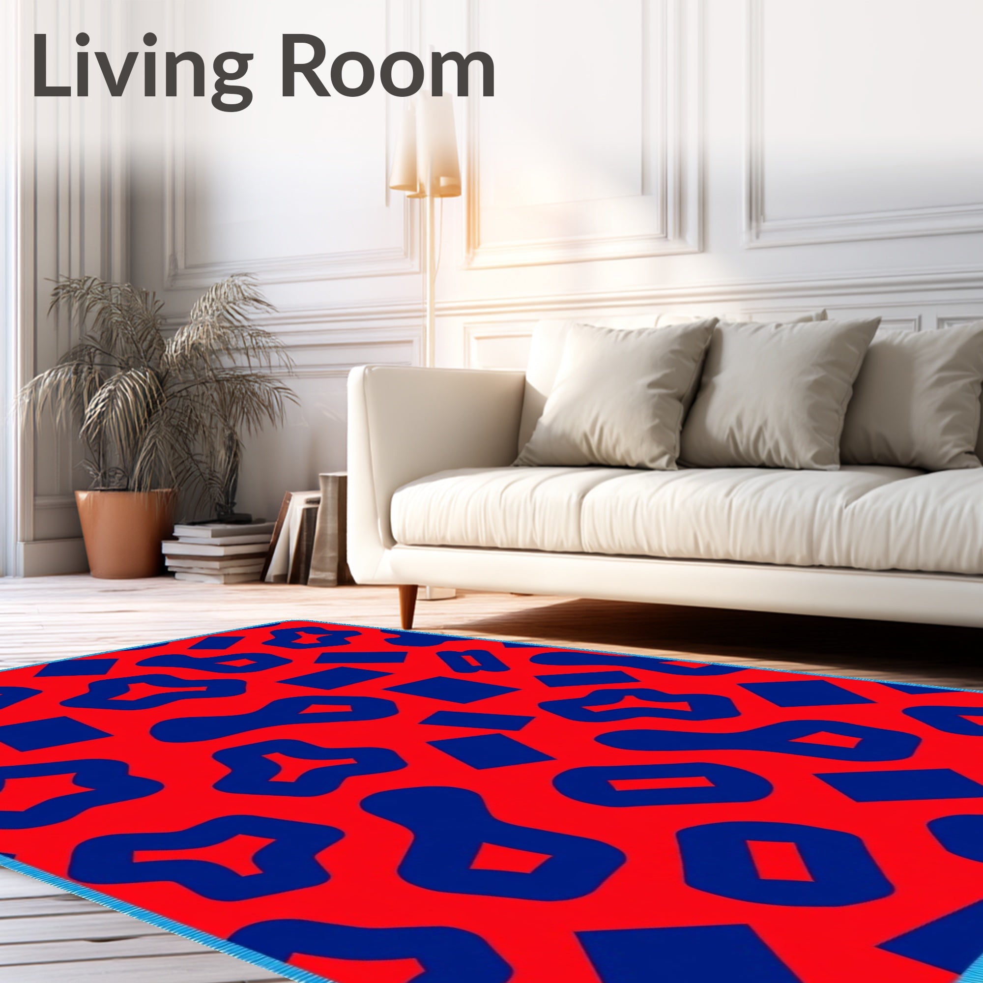 Red Blue Abstract Shapes Rug