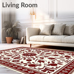 Deep Crimson Floral Medallion Border Rug