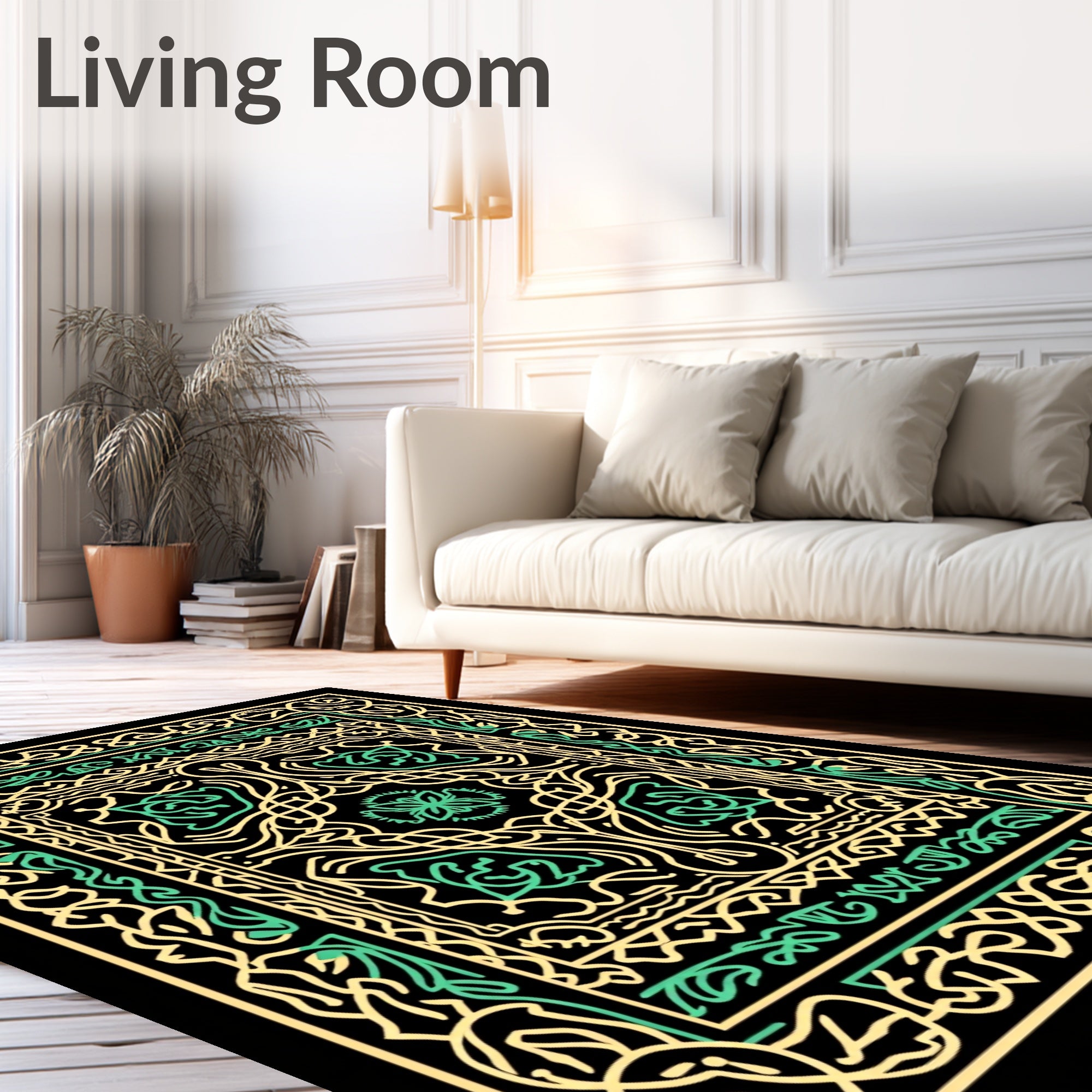 Yellow Green Interlaced Floral Medallion Rug