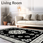 Classic Black White Medallion Border Rug
