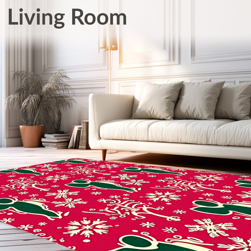 Crimson Snowflakes and Figures Rug