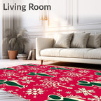Crimson Snowflakes and Figures Rug