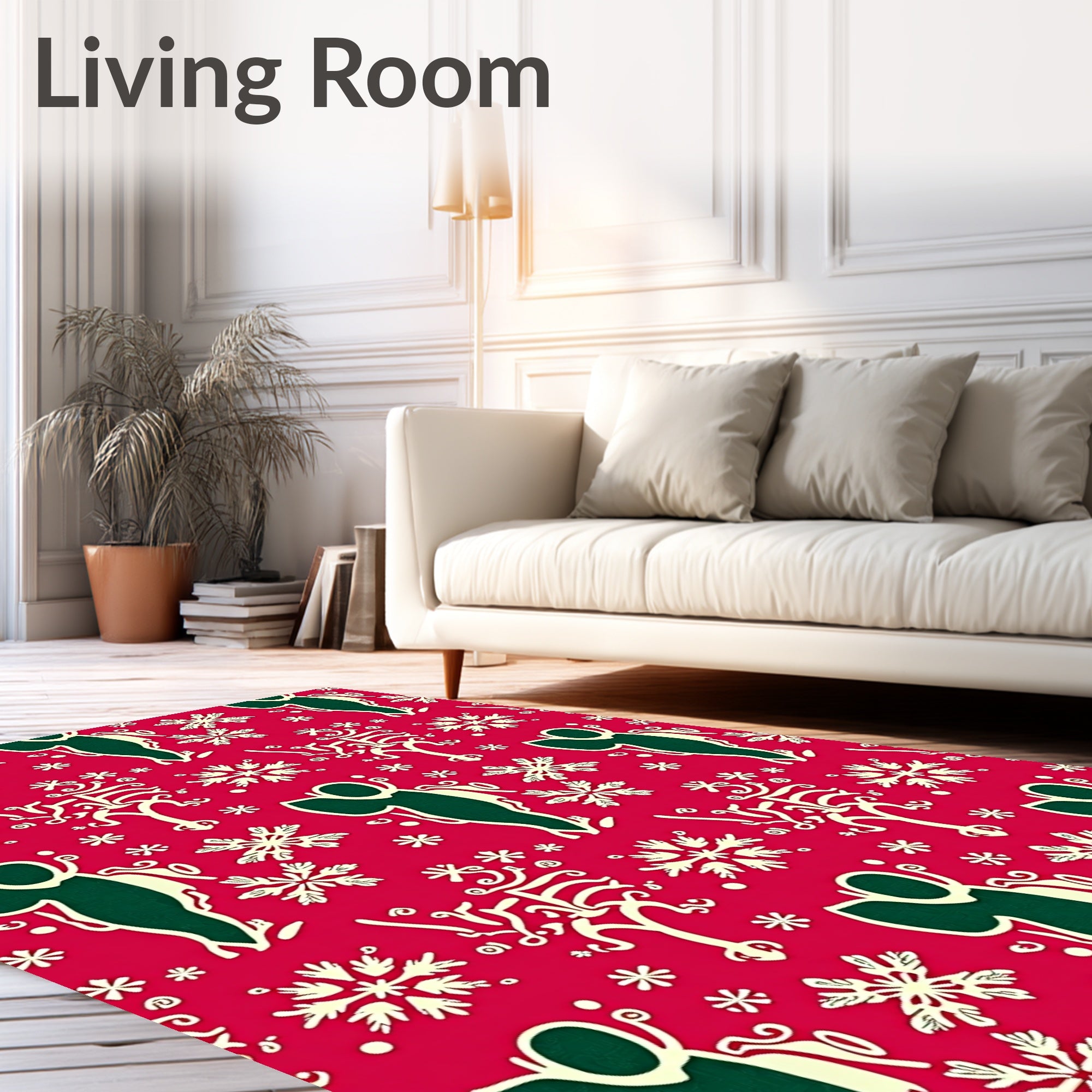 Crimson Snowflakes and Figures Rug