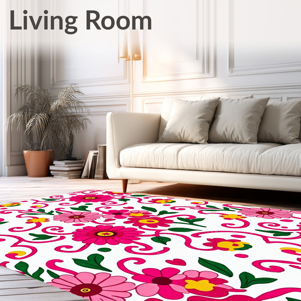 Vibrant Hot Pink Floral Scroll Rug