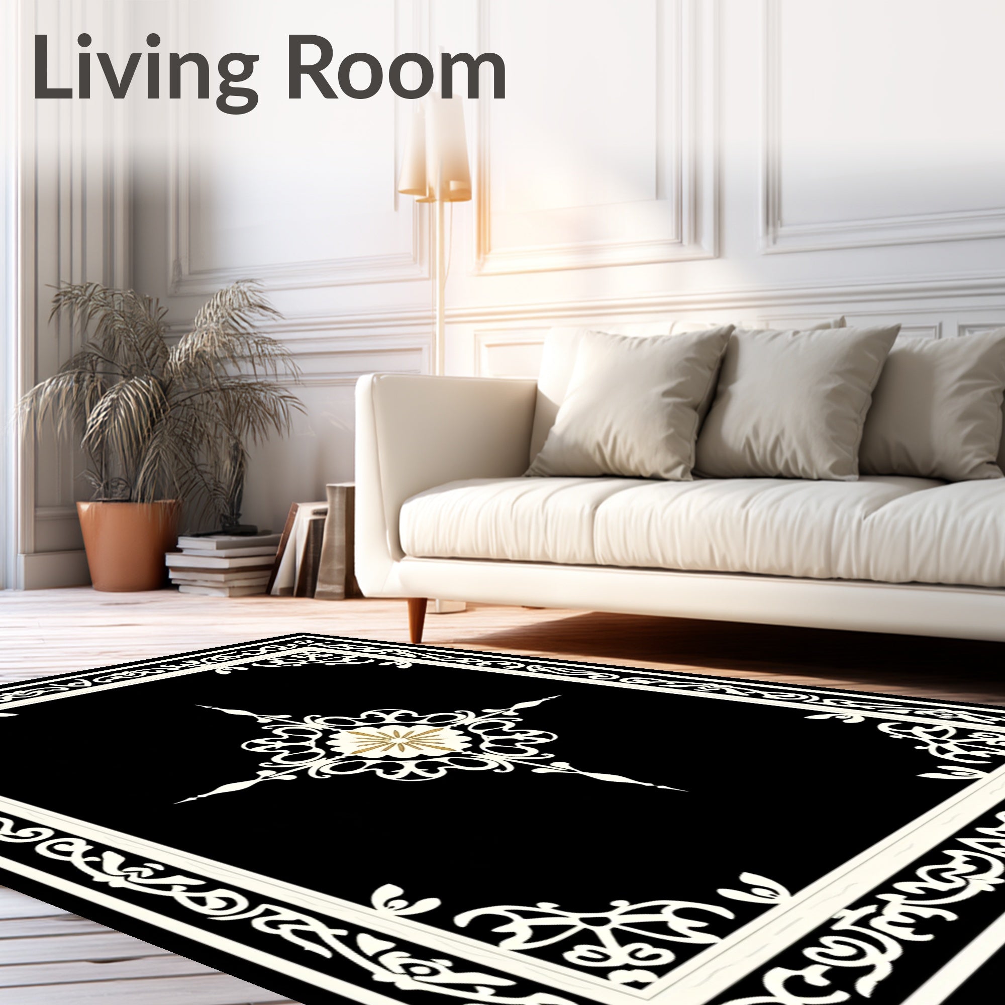 Ivory Geometric Floral Centerpiece Rug
