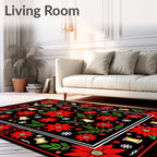 Red Poinsettia Bell Snowflake Medallion Rug