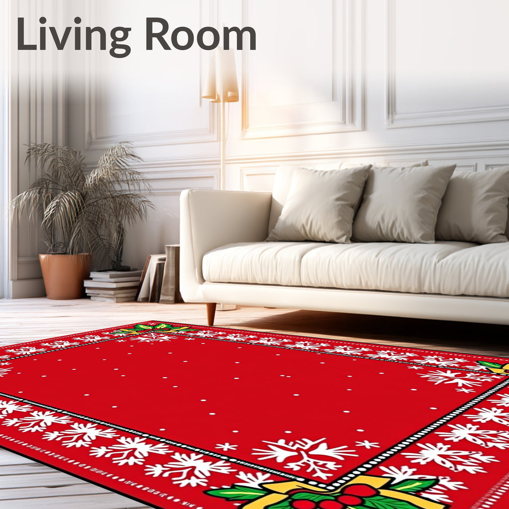 Red Holly Snowflake Border Rug