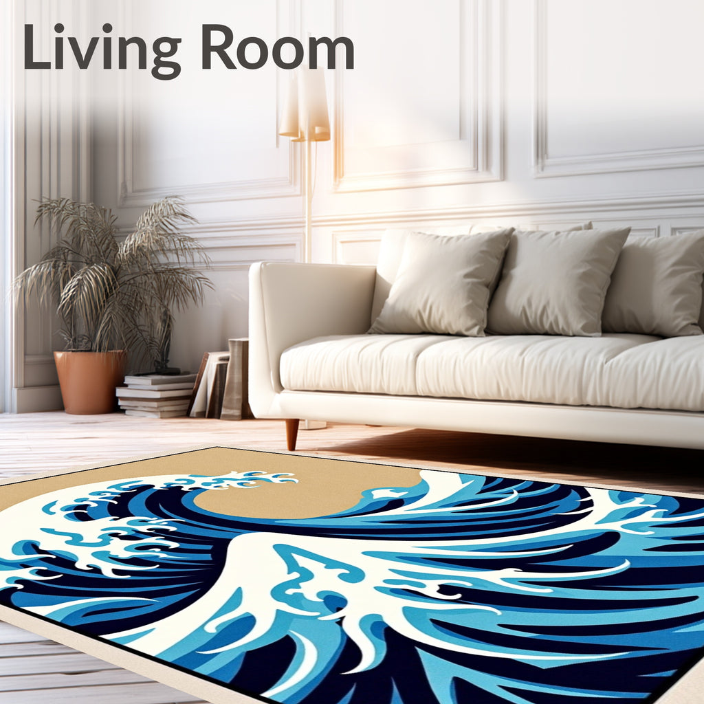 Dramatic Blue Wave Cresting Ocean Rug