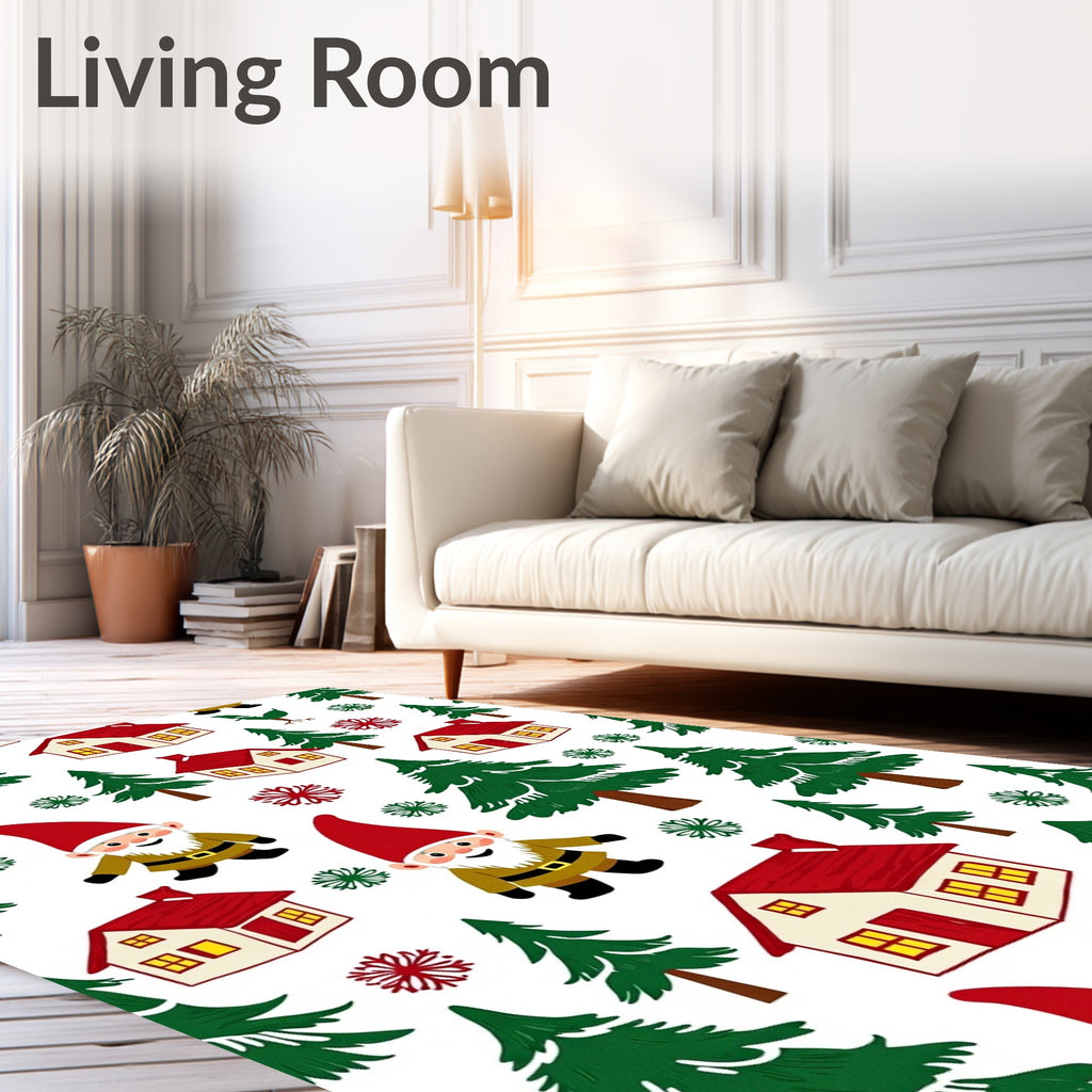 Festive Gnomes And Red Houses Christmas Rug