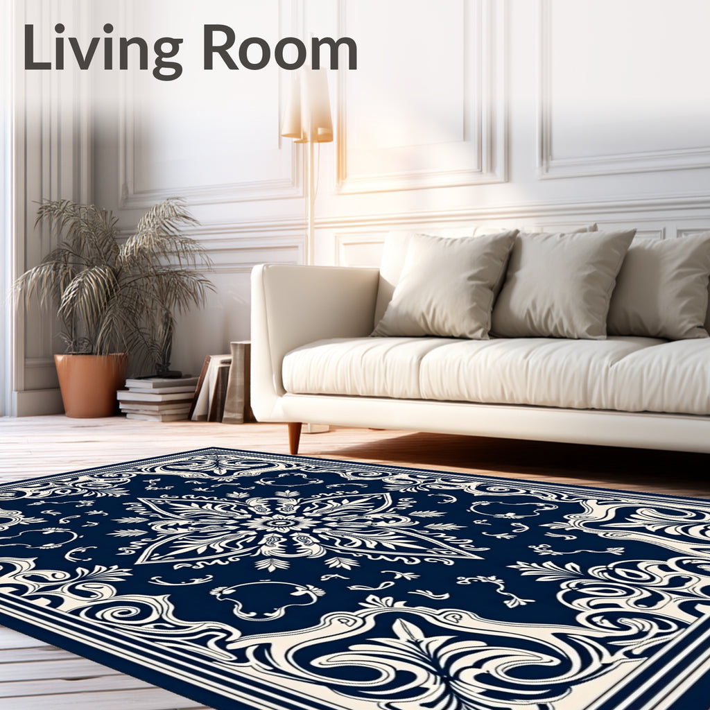 Classic Navy Floral Medallion Mandala Rug