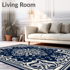 Classic Navy Floral Medallion Mandala Rug