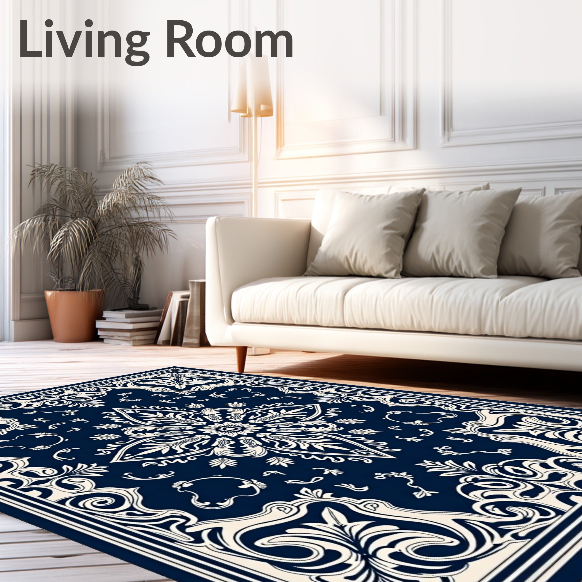 Classic Navy Floral Medallion Mandala Rug