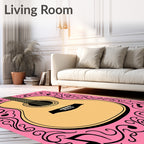 Pink Acoustic Guitar Music Notes Rug