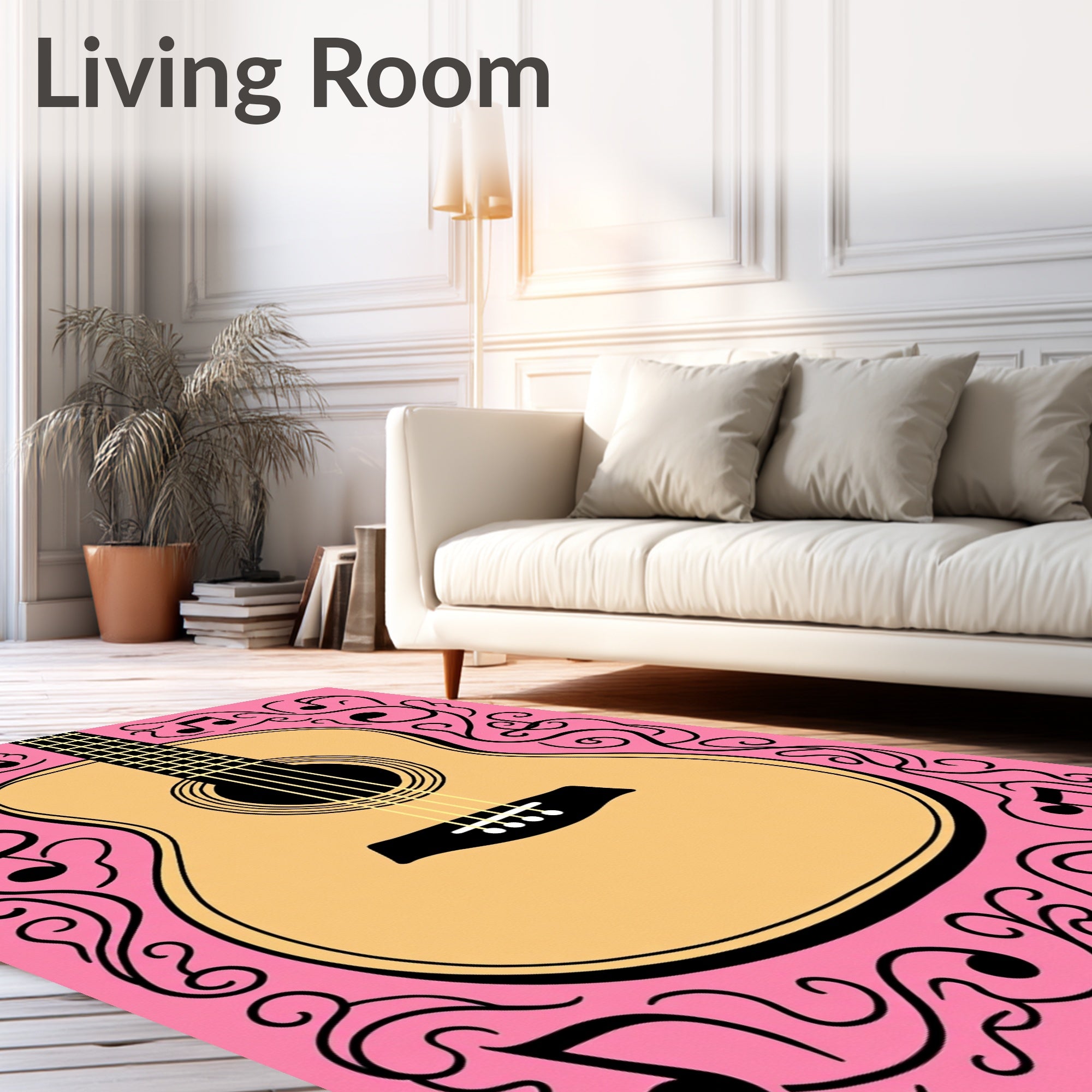 Pink Acoustic Guitar Music Notes Rug