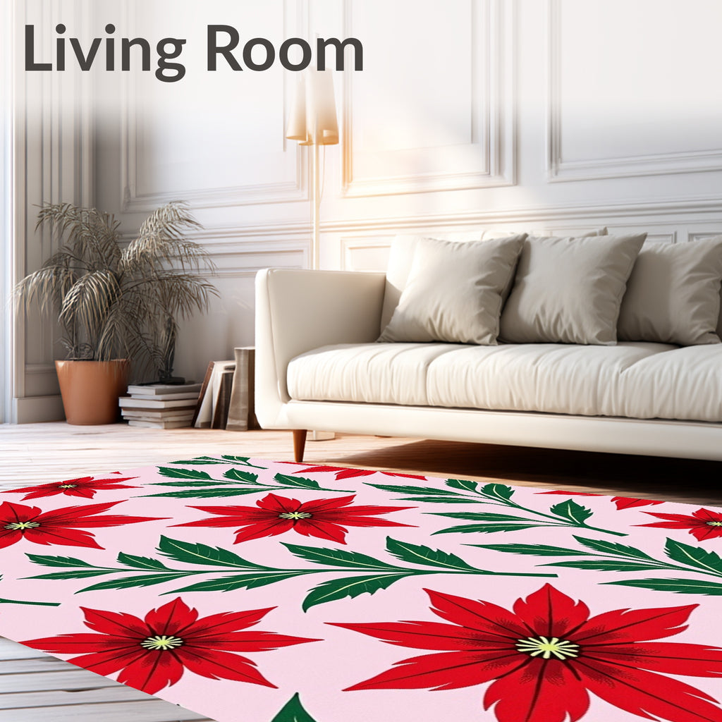 Vibrant Red Poinsettia Floral Rug
