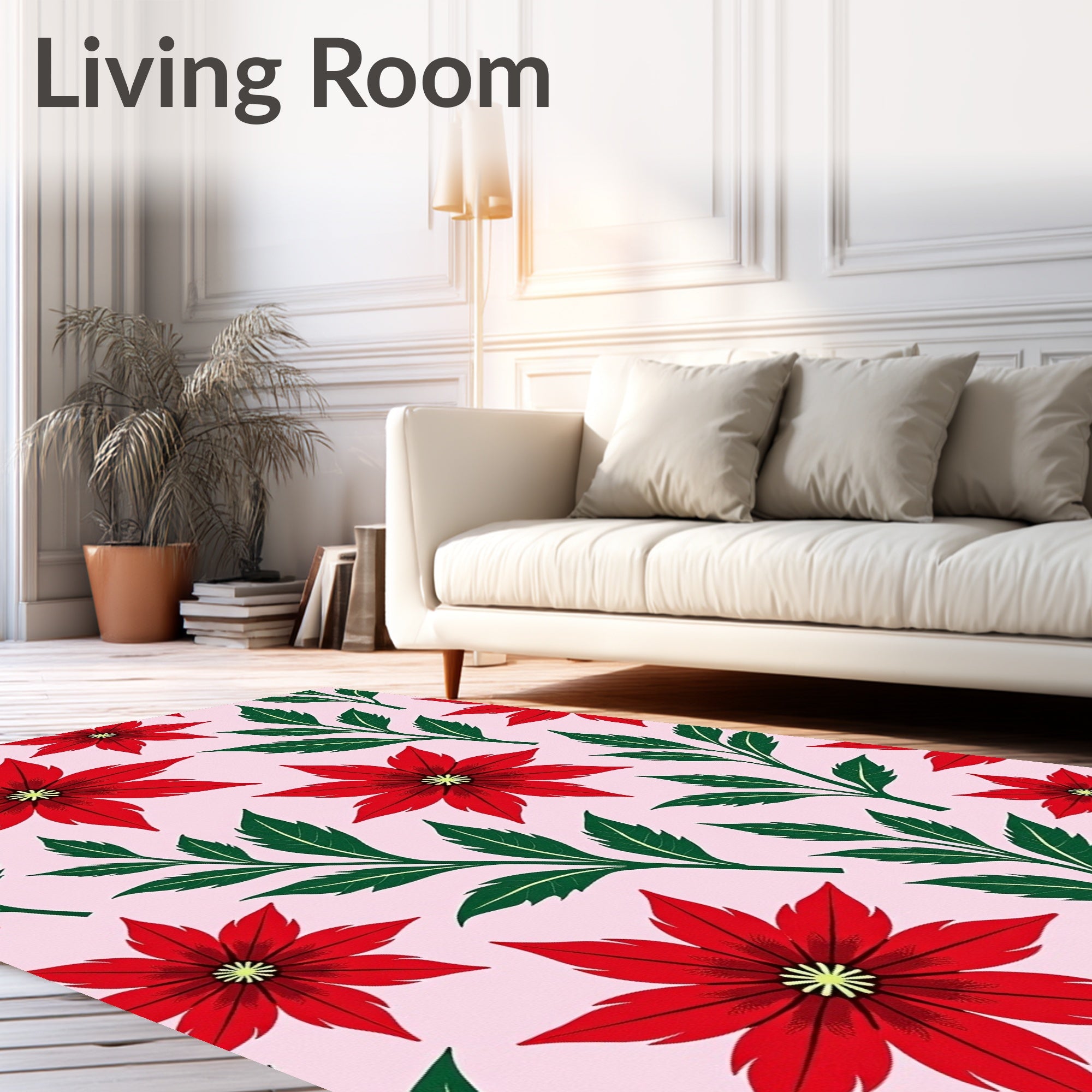 Vibrant Red Poinsettia Floral Rug